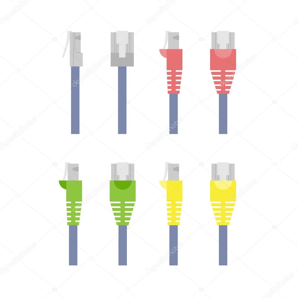 Vector set of colored ethernet connectors