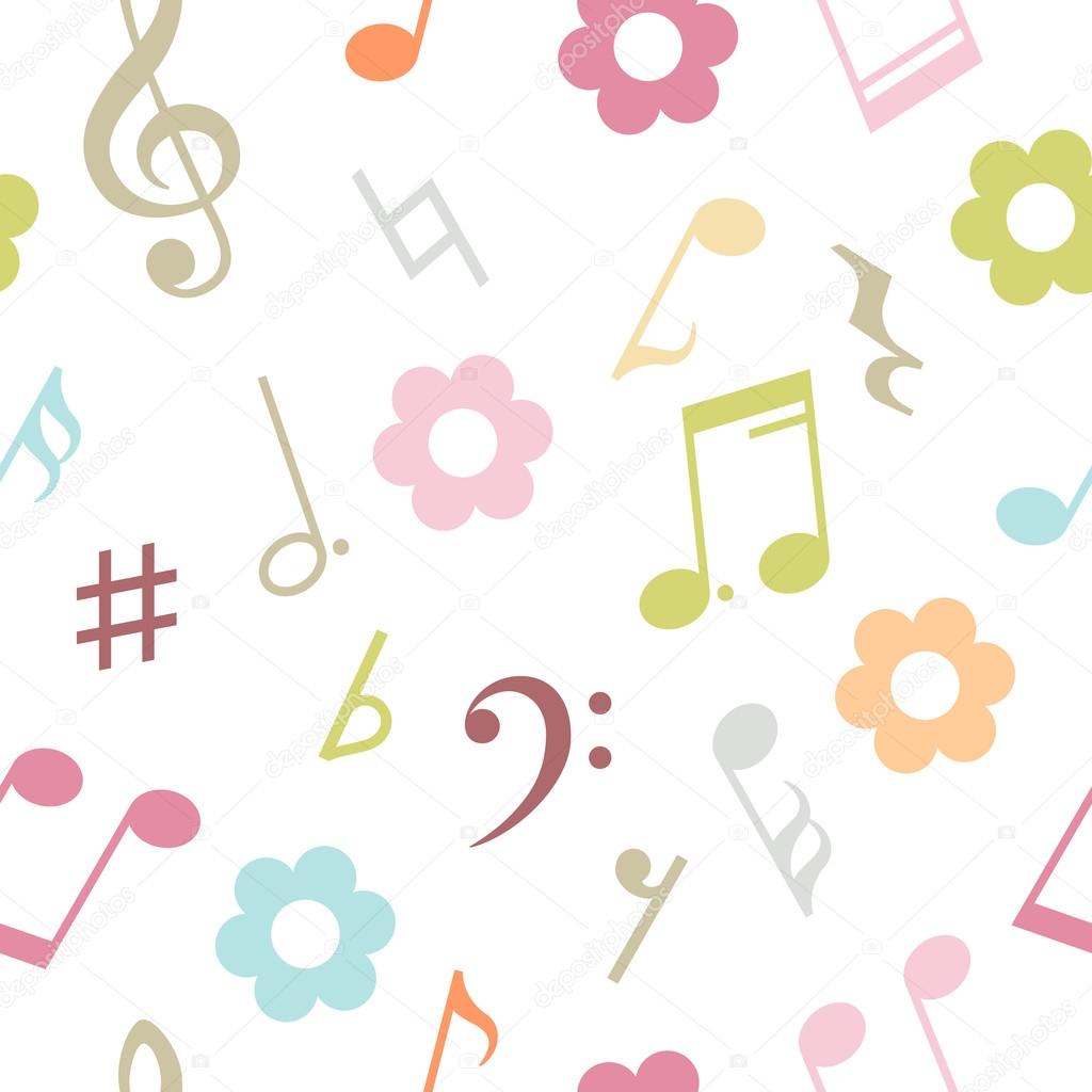Vector seamless pattern of music notes and flowers