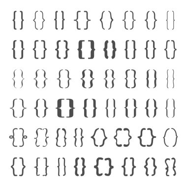 Set of vector braces or curly brackets icon clipart