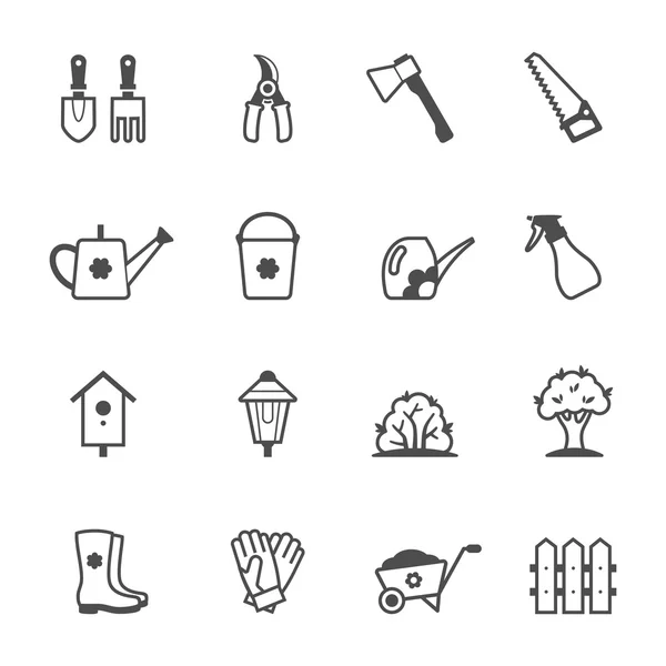 Vector icono conjunto de herramientas de jardín y accesorios — Archivo Imágenes Vectoriales