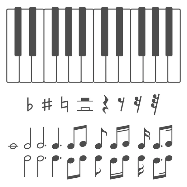 Teclas de piano y notas vector ilustración — Vector de stock