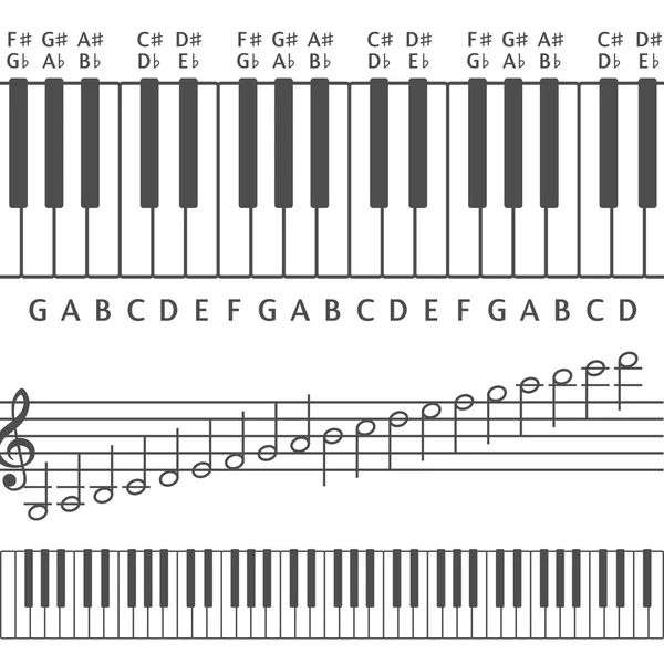 Pianotangenter och anteckningar vektor illustration — Stock vektor