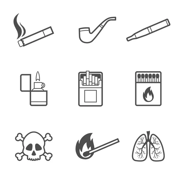 Rökning vektor linje stil ikoner set. 9 delar — Stock vektor