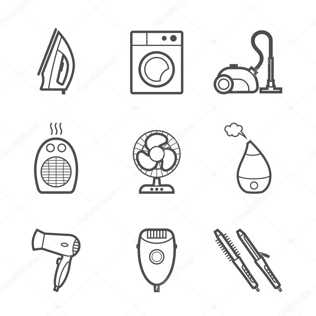 Set of home appliances and electronics icons