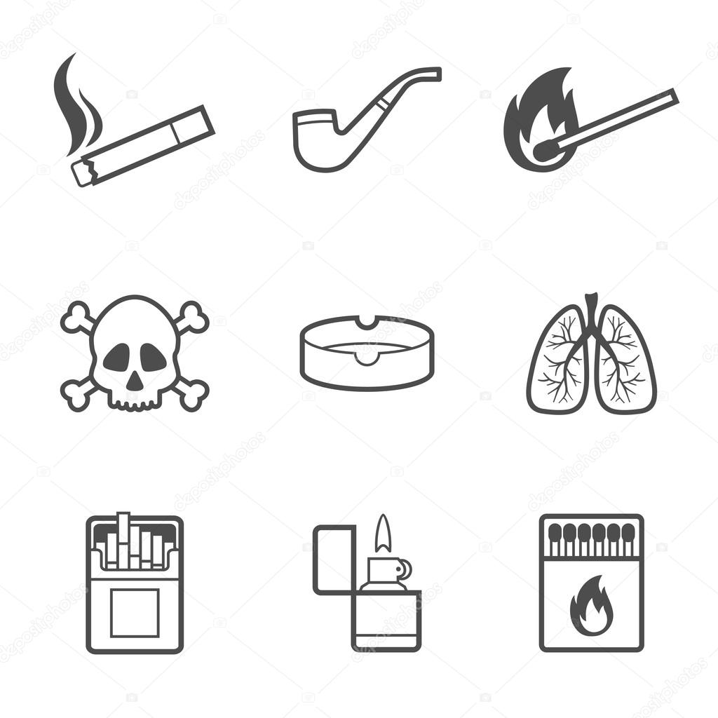 Smoking vector line style icons set. 9 elements