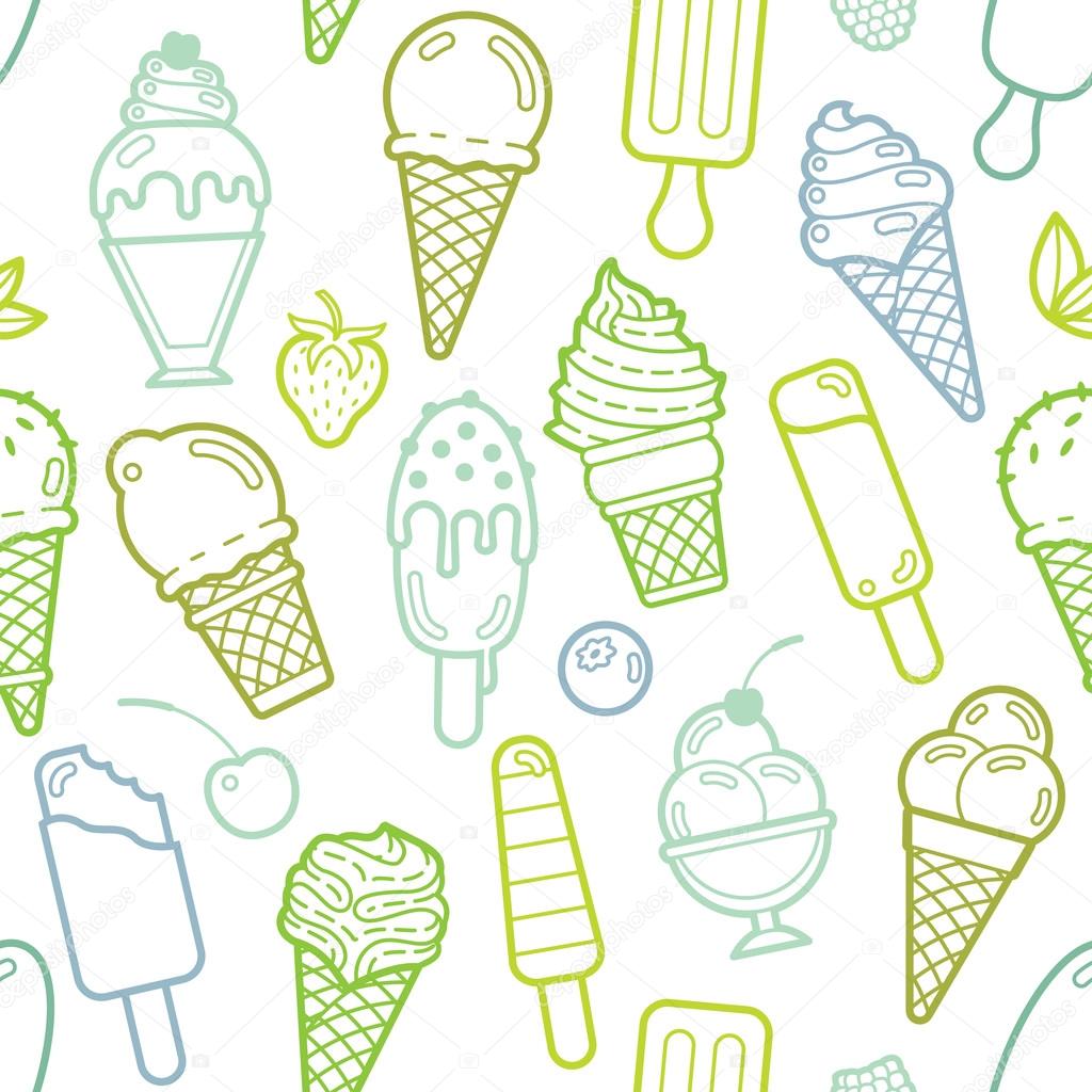 Vector cute lime seamless pattern with ice creams