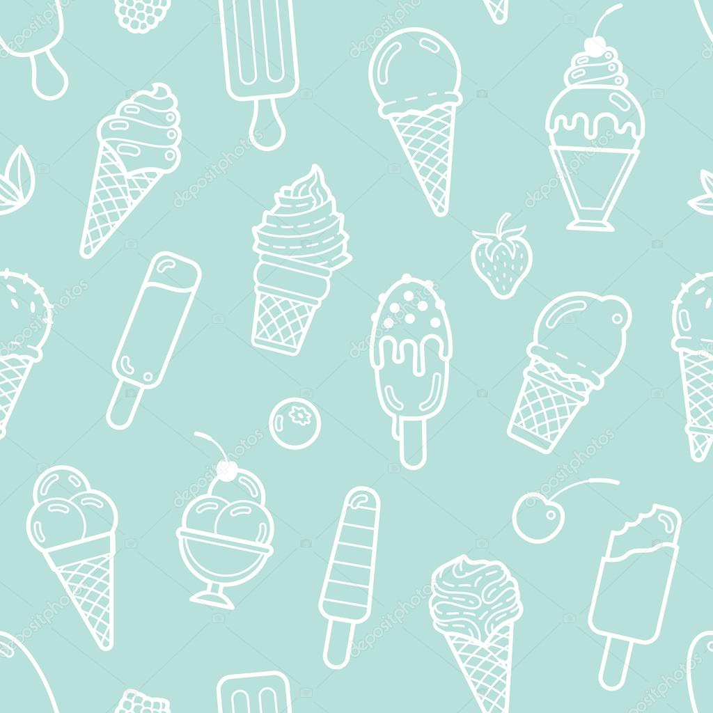 Vector cute mint seamless pattern with ice creams