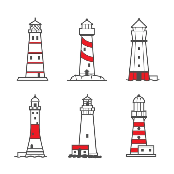 Набор векторных значков или логотипов маяков — стоковый вектор