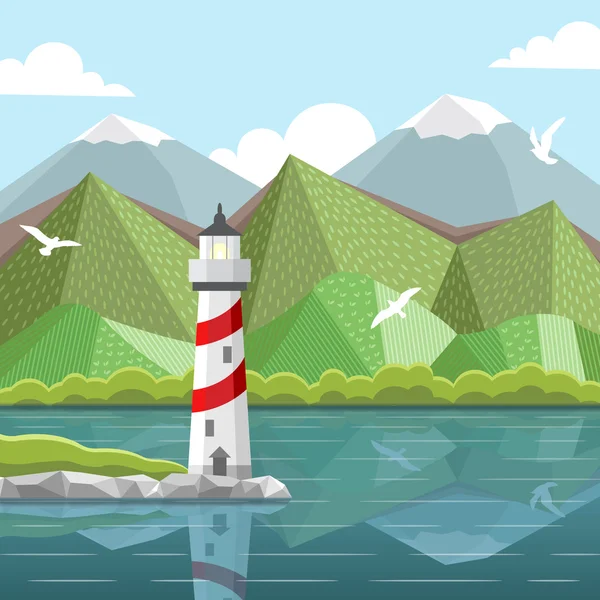 Vector paisaje marino con faro — Vector de stock