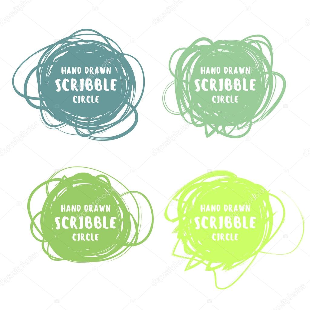 Vector set of 4 hand drawn colorful scribble logo design elements