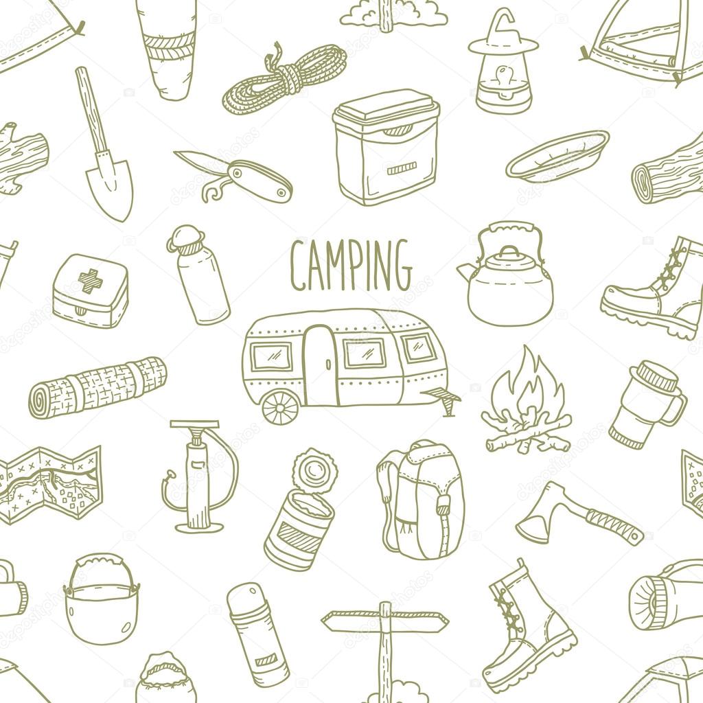 Camping vector hand drawn seamless pattern