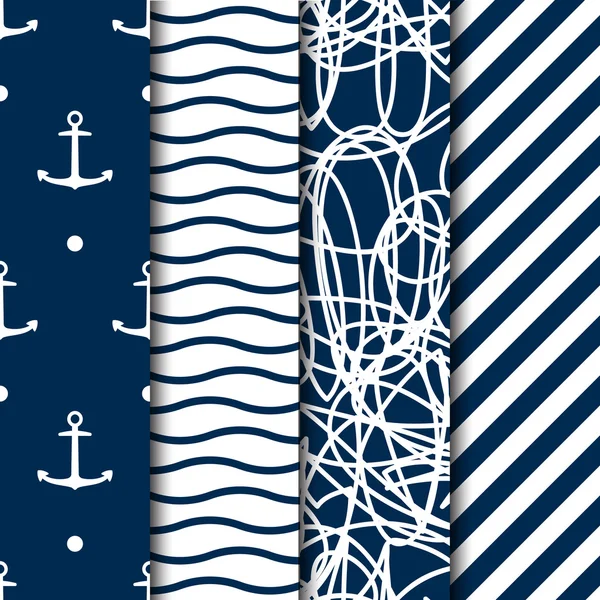 Conjunto de cuatro patrones de estilo de mar sin costura vectorial — Vector de stock