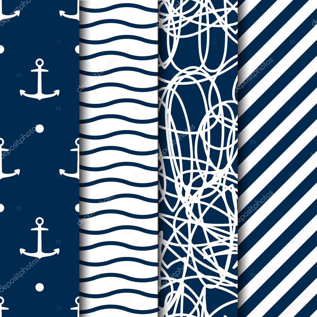 Set of four vector seamless sea style patterns