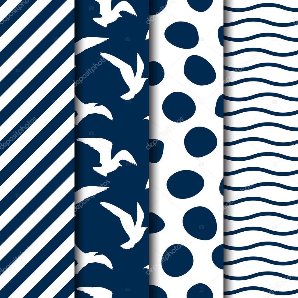 Set of four vector seamless sea style patterns