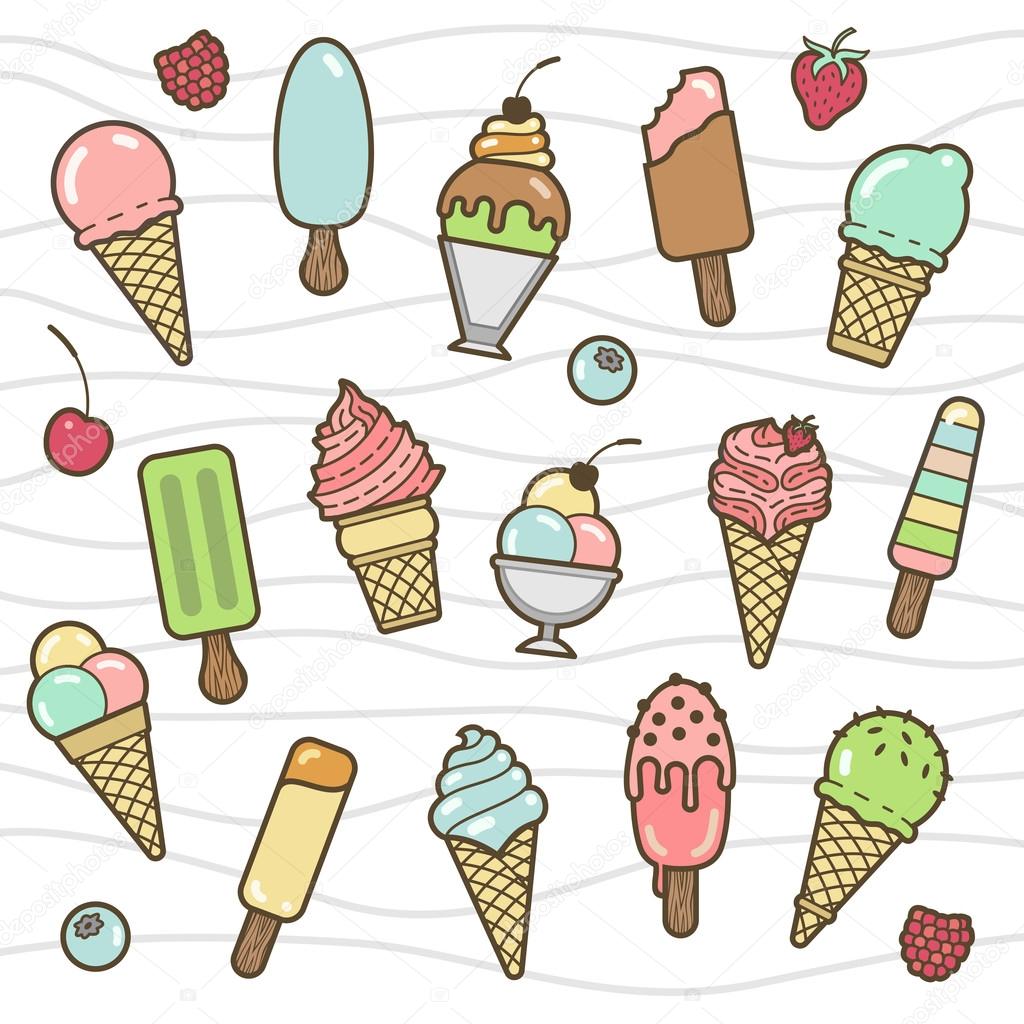 Vector icon set of yummy colored ice cream