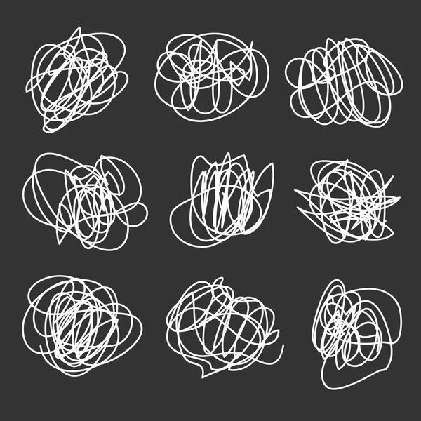 Conjunto escuro vetorial de formas de linha de rabiscos desenhados à mão — Vetor de Stock