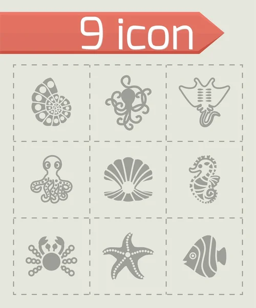 Conjunto de iconos de vida marina vector — Archivo Imágenes Vectoriales