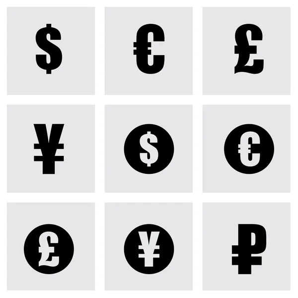 Vector zwarte valuta symbolen icons set — Stockvector