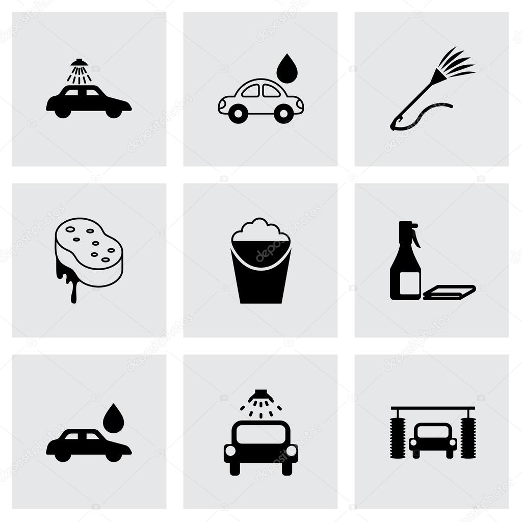 Vector black car wash  icons set