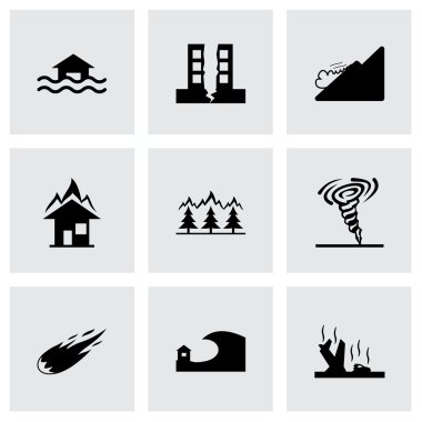 Vector black disaster icons set clipart