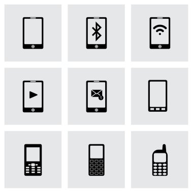 siyah vektör mobil simgeler kümesi