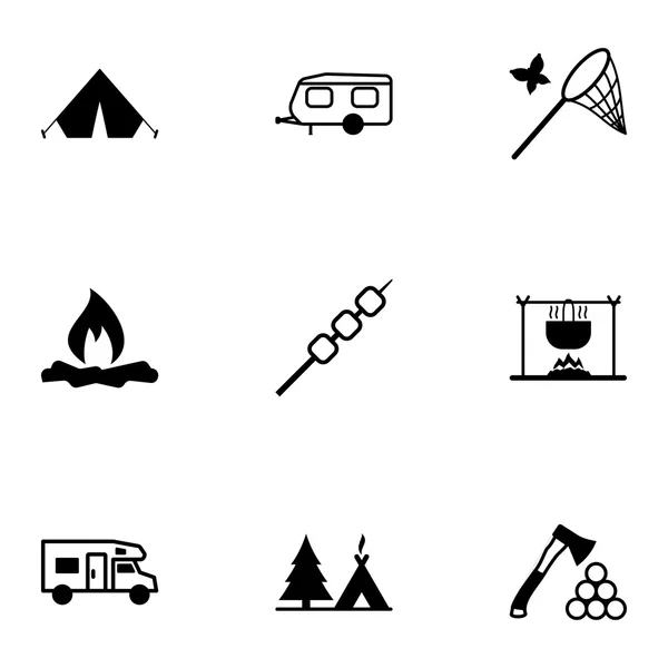 Zwarte camping vector icons set — Stockvector