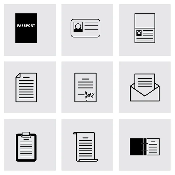 Conjunto de iconos de documento negro vectorial — Archivo Imágenes Vectoriales