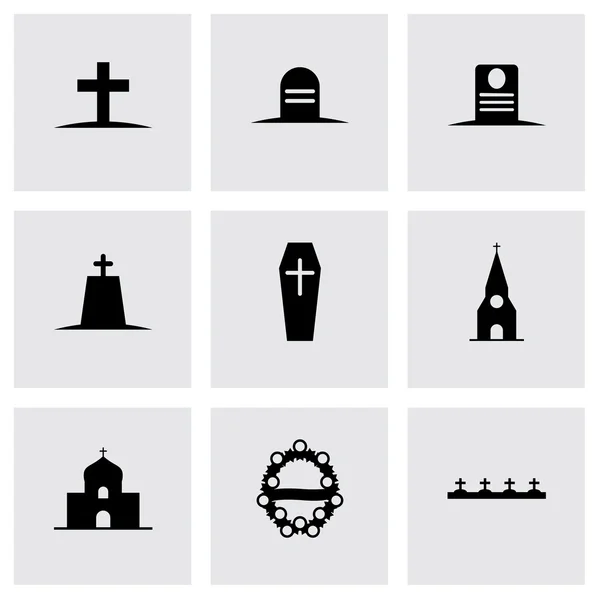 Vector black funeral icons set — Stock Vector