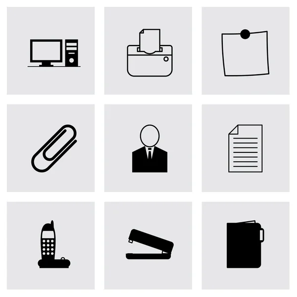 Vector zwarte office icons set — Stockvector