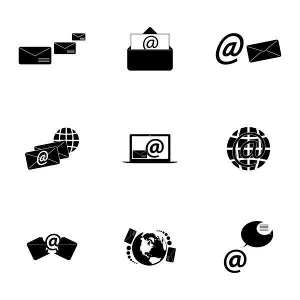 Vector negro iconos de correo electrónico conjunto — Vector de stock