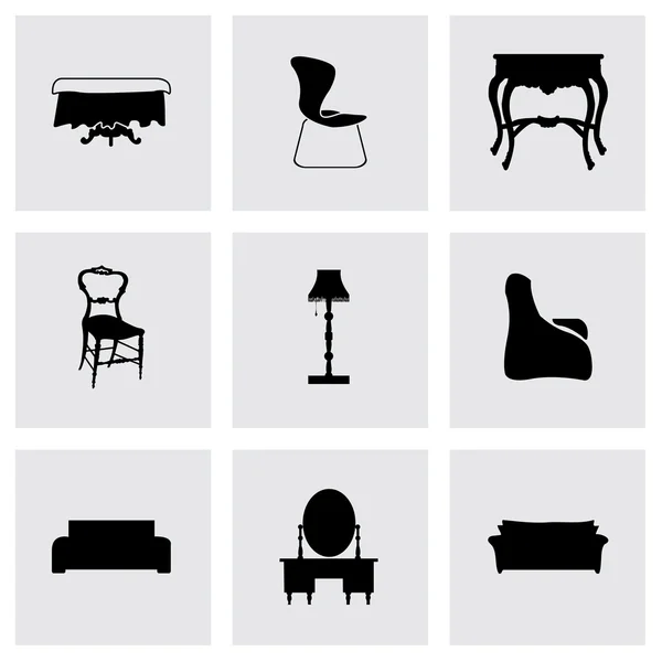 Vector black furniture icons set — Stock Vector