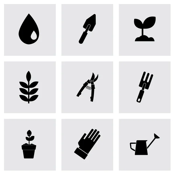 Conjunto de iconos de jardinería negro vectorial — Archivo Imágenes Vectoriales