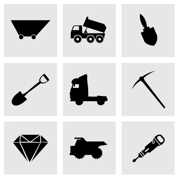 Vector zwarte mijnbouw icons set — Stockvector