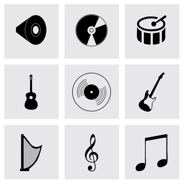 Conjunto de ícones de música preta vetorial — Vetor de Stock