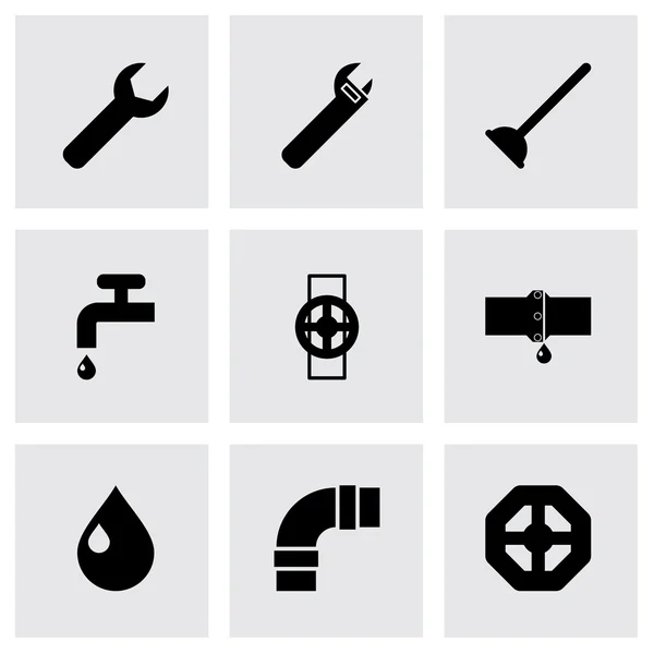 Vector black plumbing icons set — Stock Vector