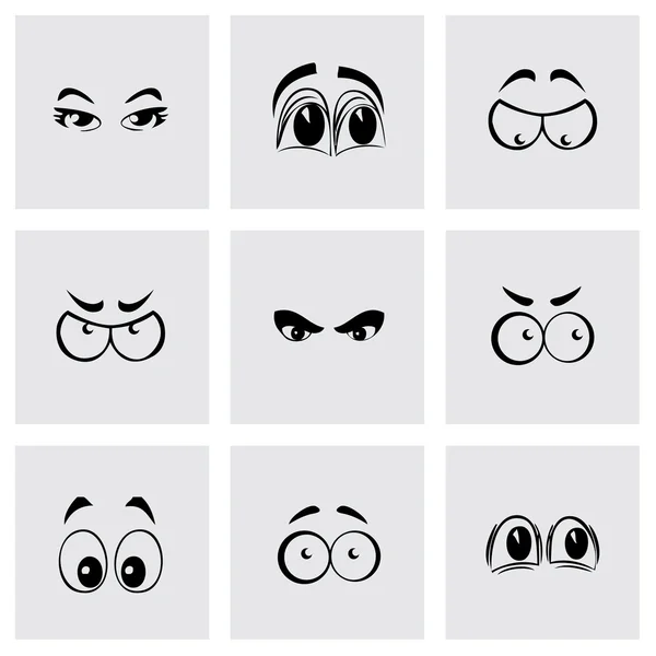 Vetor preto desenhos animados olhos ícones conjunto — Vetor de Stock