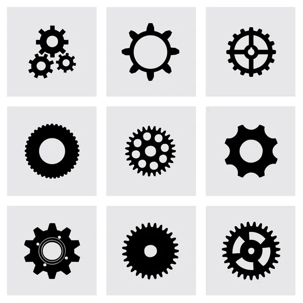 Ensemble d'icônes d'engrenages vectoriels noirs — Image vectorielle