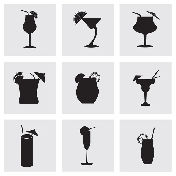 Conjunto de iconos de vectores de bebidas negras — Vector de stock