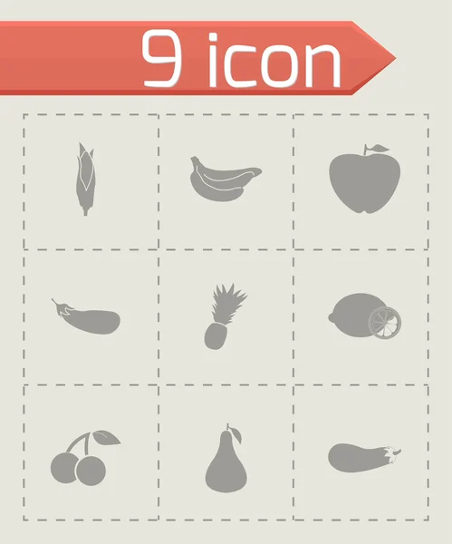Conjunto de ícones de frutas e legumes pretos vetores — Vetor de Stock