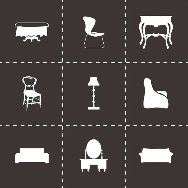 Vector black furniture icons set — Stock Vector