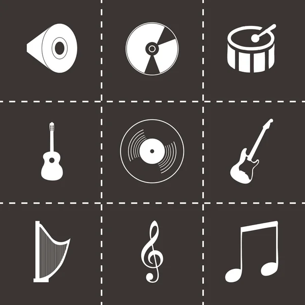 Ensemble d'icônes de musique noire vectorielle — Image vectorielle