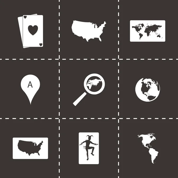 Vector negro mapa iconos conjunto — Vector de stock