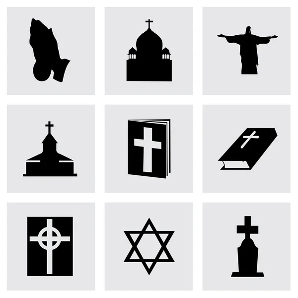 Vector black religion icons set — Stock Vector