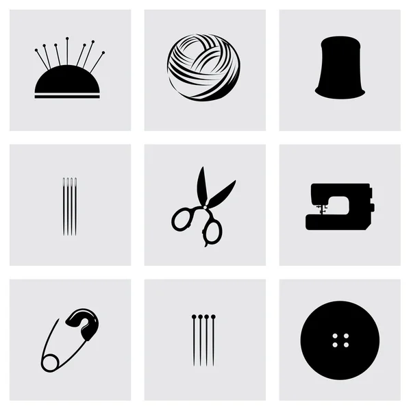 Vector zwarte naaien icons set — Stockvector