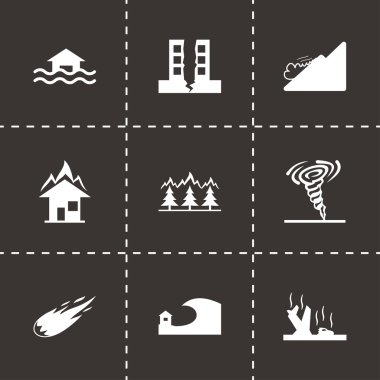 Vector black disaster icons set clipart