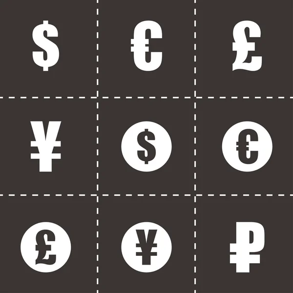 Conjunto de ícones de símbolos de moeda preta vetorial — Vetor de Stock