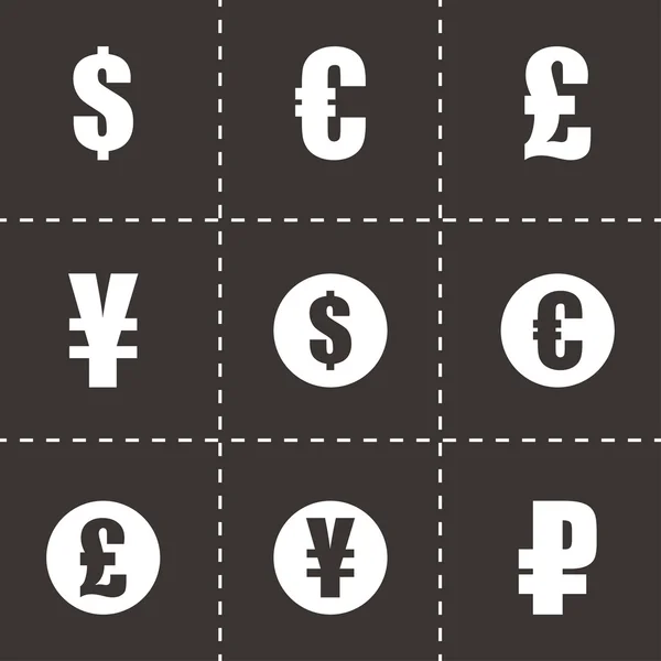 Conjunto de iconos de símbolos de moneda negra vectorial — Archivo Imágenes Vectoriales