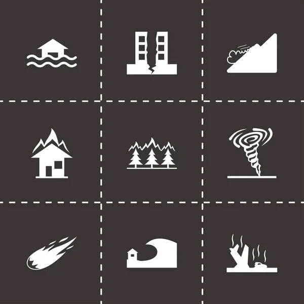Vector black disaster icons set — Stock Vector
