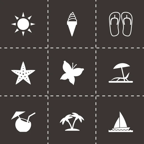 Vector black summer icons set — Stock Vector