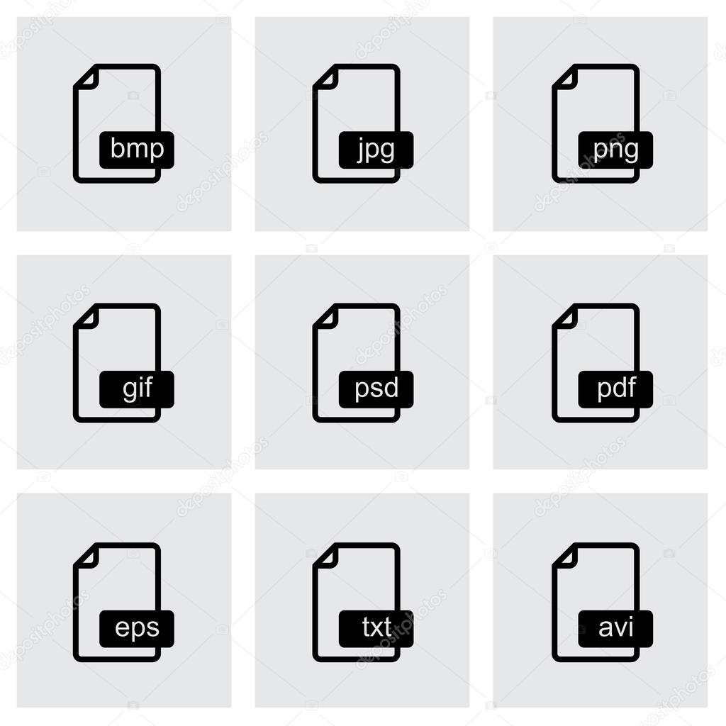 Vector black file format icons set